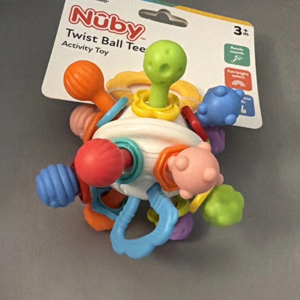 Nuby Textured Twist Ball Baby Teether Toy with Colorful Rattle